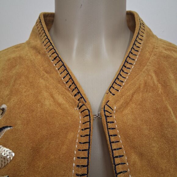 Faux Suede Jacket S Boho Sequin Western Festival Trendy By MISSKOO - Picture 3 of 11